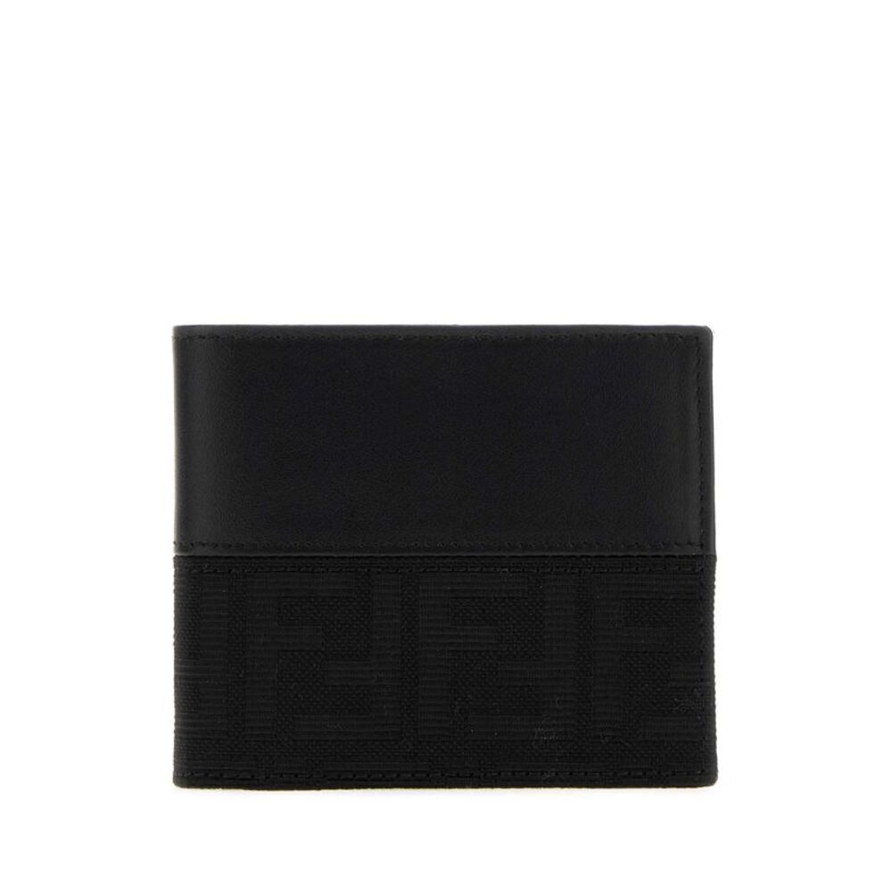 Fendi Men Black Jacquard And Leather Ff Wallet